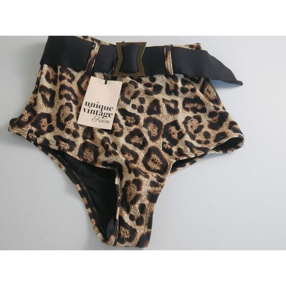 Unique Vintage Leopard Print High Waist Belted Swim Bottom XS - Picture 6 of 6